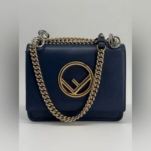 Fendi Kan I Blue Leather Shoulder Bag